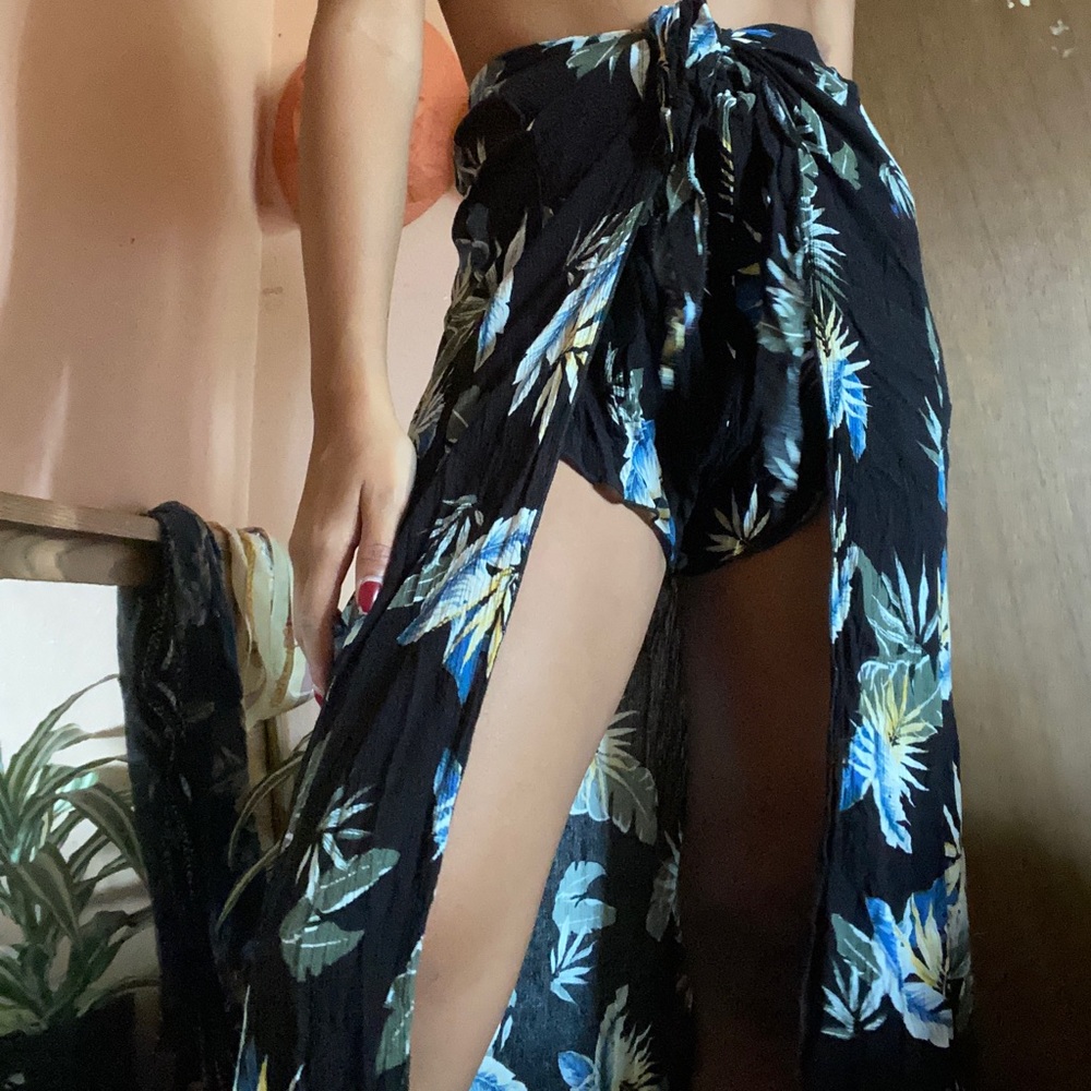 Black floral shorts with maxi skirt attached